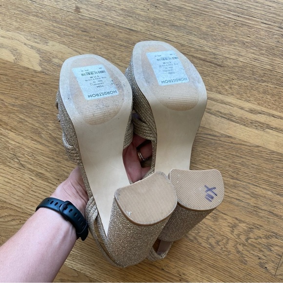 Steve Madden Laurel Gold Glitter Platform Ankle Strap High Heel Sandals size 10 - Picture 6 of 12